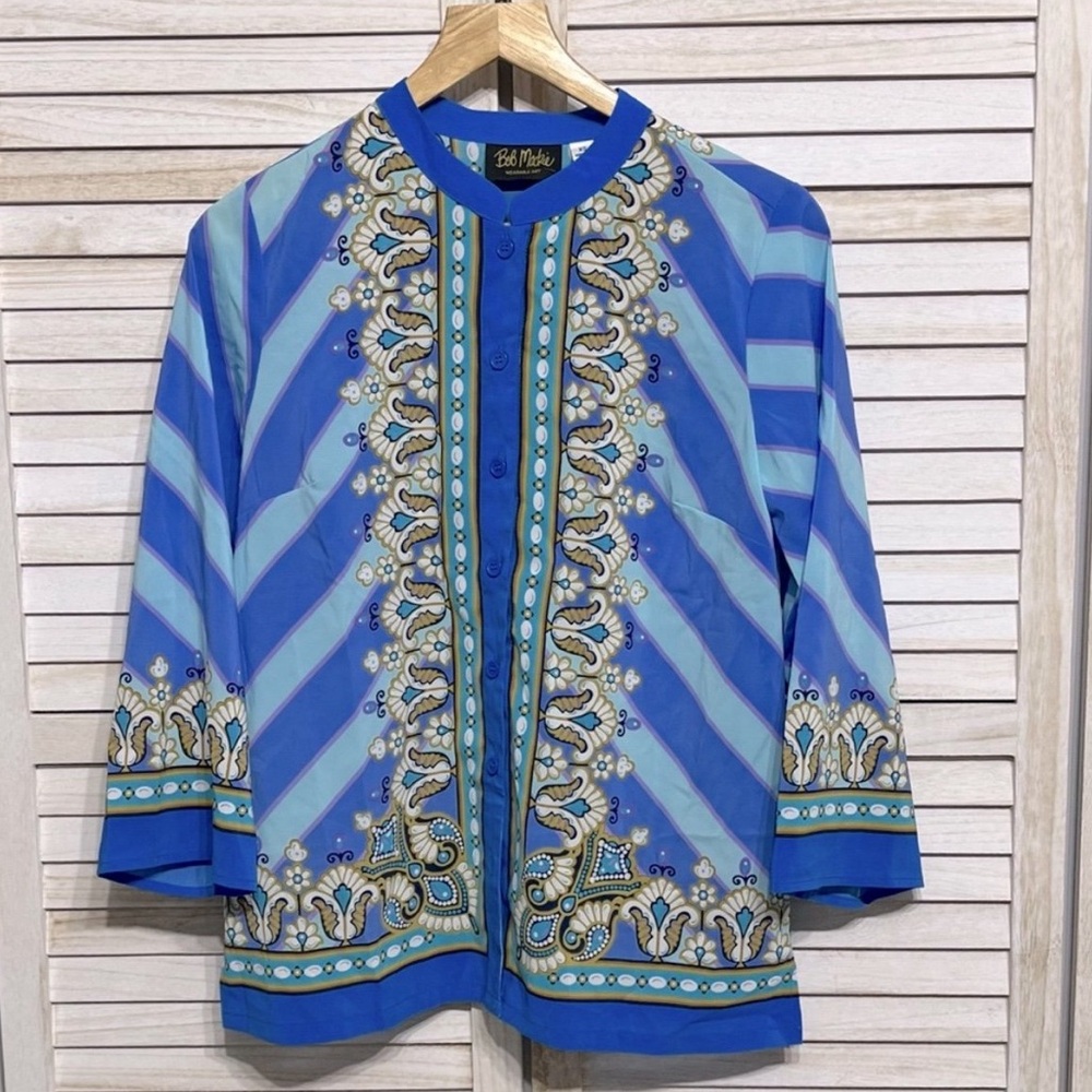 Bob Mackie Wearable Art Button Down Lightweight Blouse XS PRICE FIRM